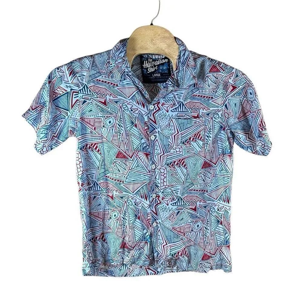 The Hawaiian Shirt by Rowdy Gentleman Large (L) Red White Blue Geometric Shirt S